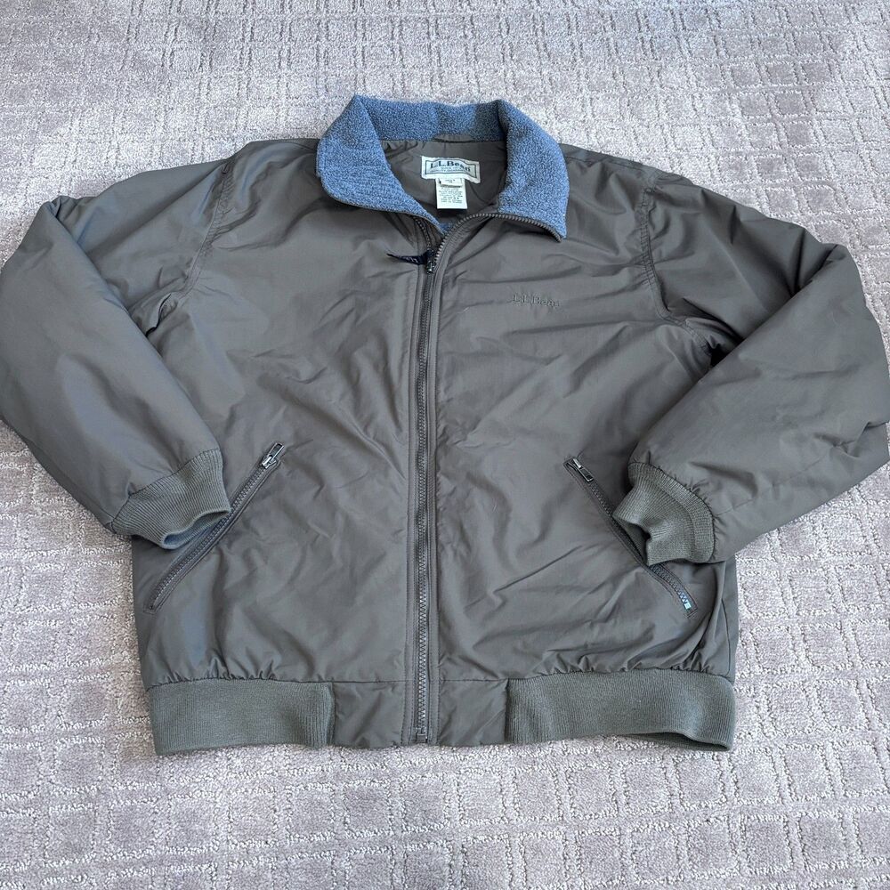 LL Bean Warm-Up Jacket Fleece Lined Men M Army Green Full Zip Casual Grandpacore